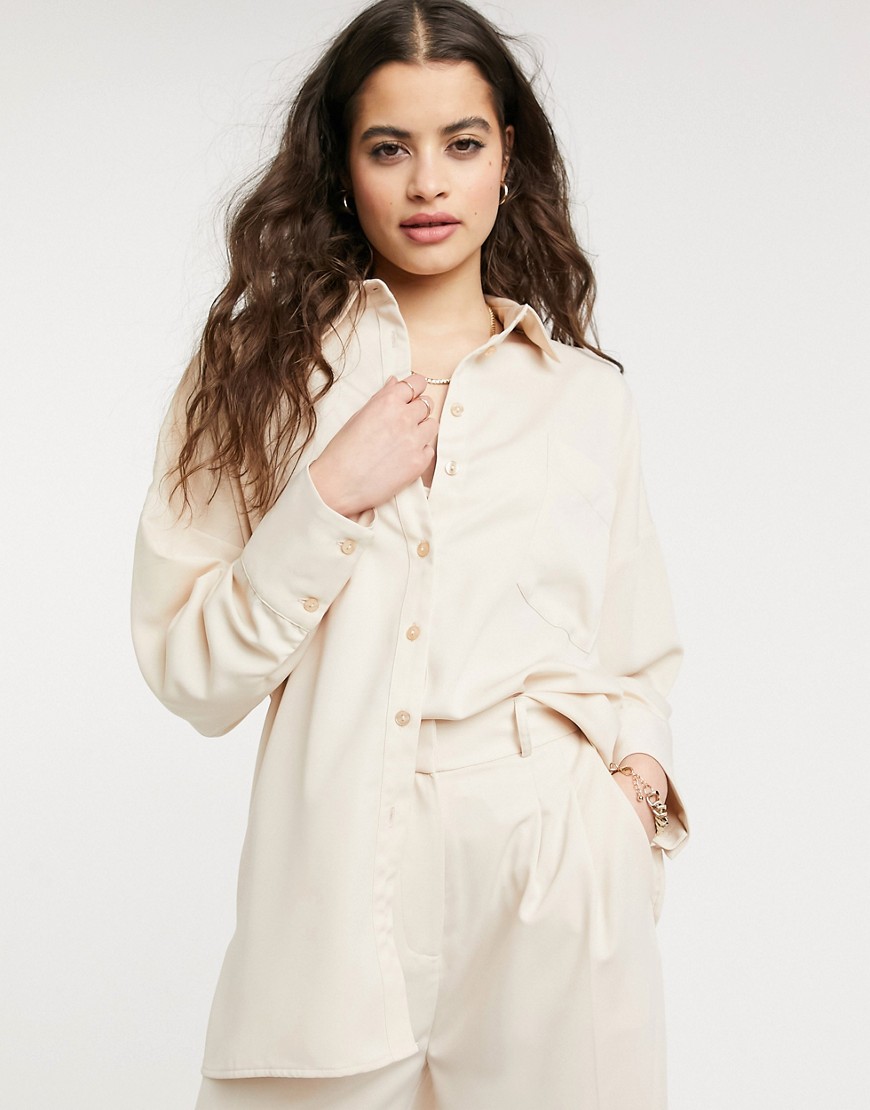 Style Cheat oversized pocket shirt in cream - part of a set-White