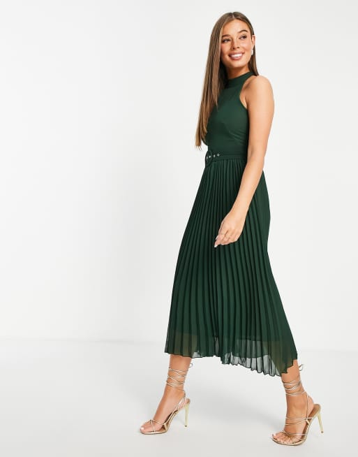 Style Cheat – Plisowana sukienka midaxi w kolorze szmaragdowej zieleni