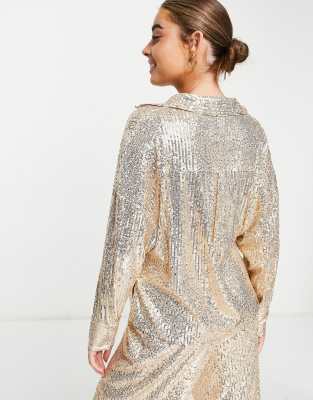 Style Cheat relaxed sequin shirt in champagne - part of a set