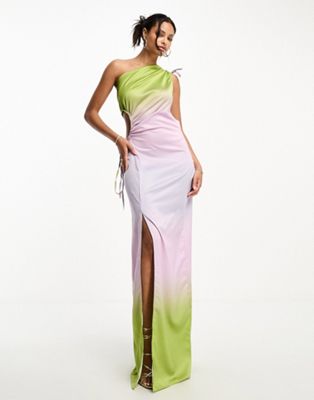 Style Cheat one shoulder satin midaxi dress in ombre - ASOS Price Checker