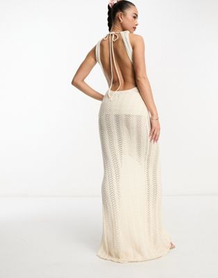 Style Cheat crochet open back maxi dress in white - ASOS Price Checker