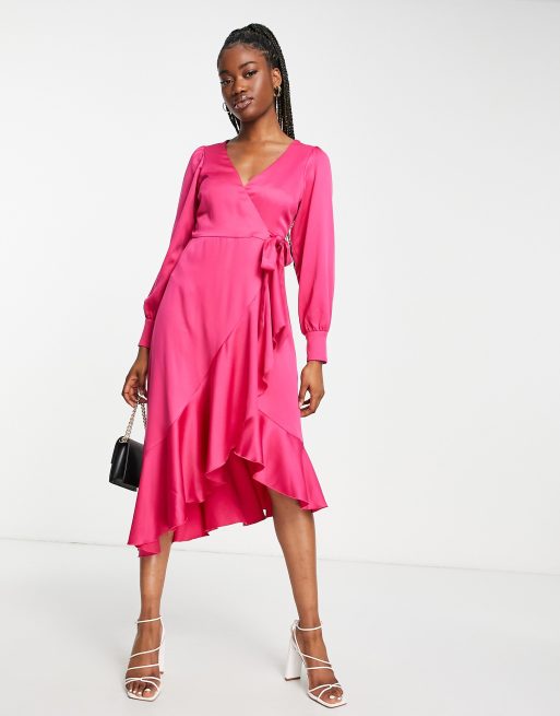 Style Cheat Robe portefeuille mi longue volants Rose ASOS