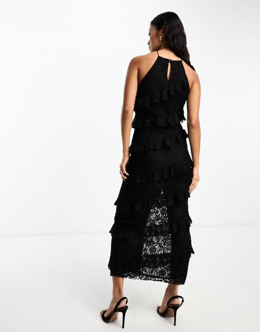chinese dress ladies Black Lace Overlay Split Maxi Dress – Selene Dress main image 1