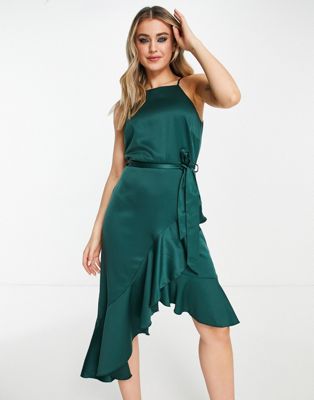 Style Cheat ruffle midi dress in emerald - ASOS Price Checker