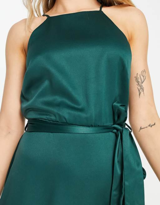 Emerald green strappy thick lace frill hem hotsell midi dress