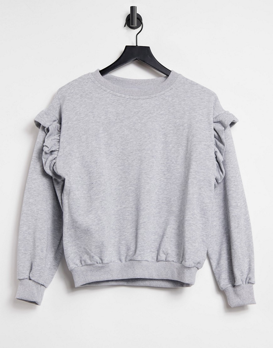 Style Cheat ruffle sleeve sweatshirt in gray