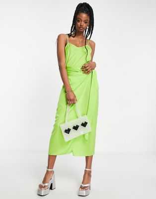 Style Cheat satin cami top co-ord in lime green