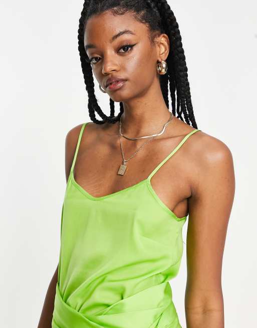 Green satin store cami top