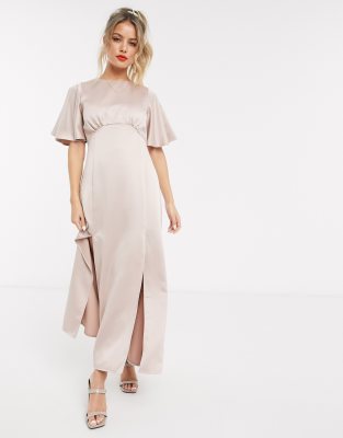 blush flutter sleeve dress