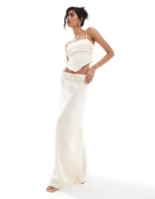 Style Cheat Style Cheat satin maxi skirt with tie waist in cream co-ord-White