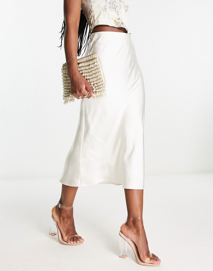 Style Cheat satin midaxi skirt in ivory-White