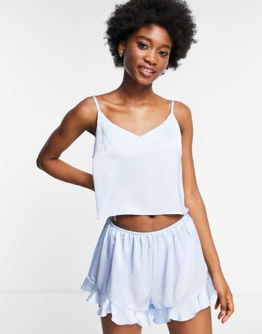 Style Cheat satin pajama set in pastel blue