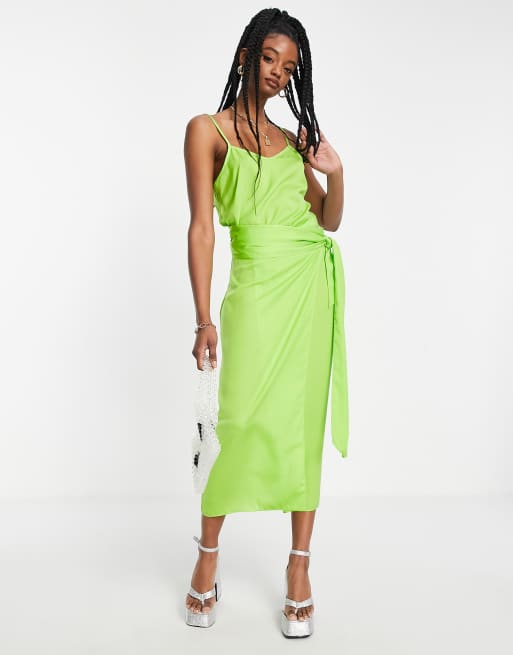 Lime green 2025 silk midi skirt