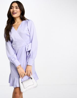 Style Cheat satin wrap mini dress in lilac - ASOS Price Checker