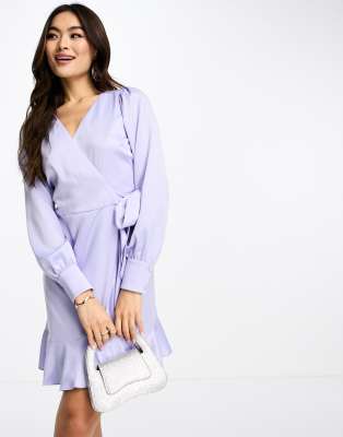 Style Cheat satin wrap mini dress in lilac-Purple