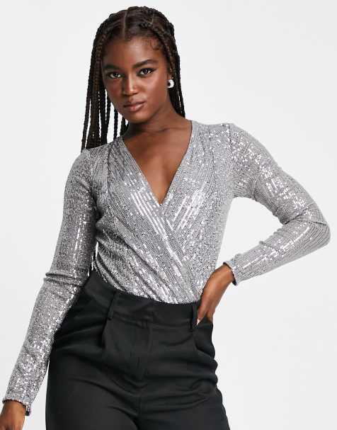 Womens long shop sleeve sparkly tops