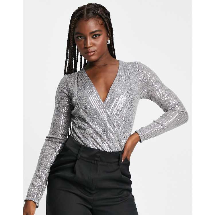 Sequined Bodysuit - Dark gray - Ladies