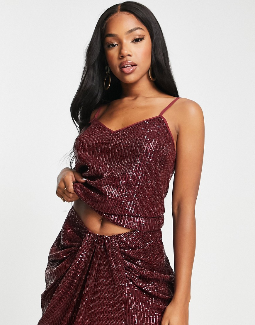Style Cheat sequin cami co-ord in plum-Purple