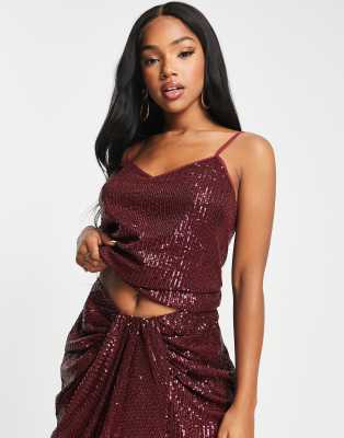 Style Cheat Sequin Cami In Plum - Part Of A Set-purple