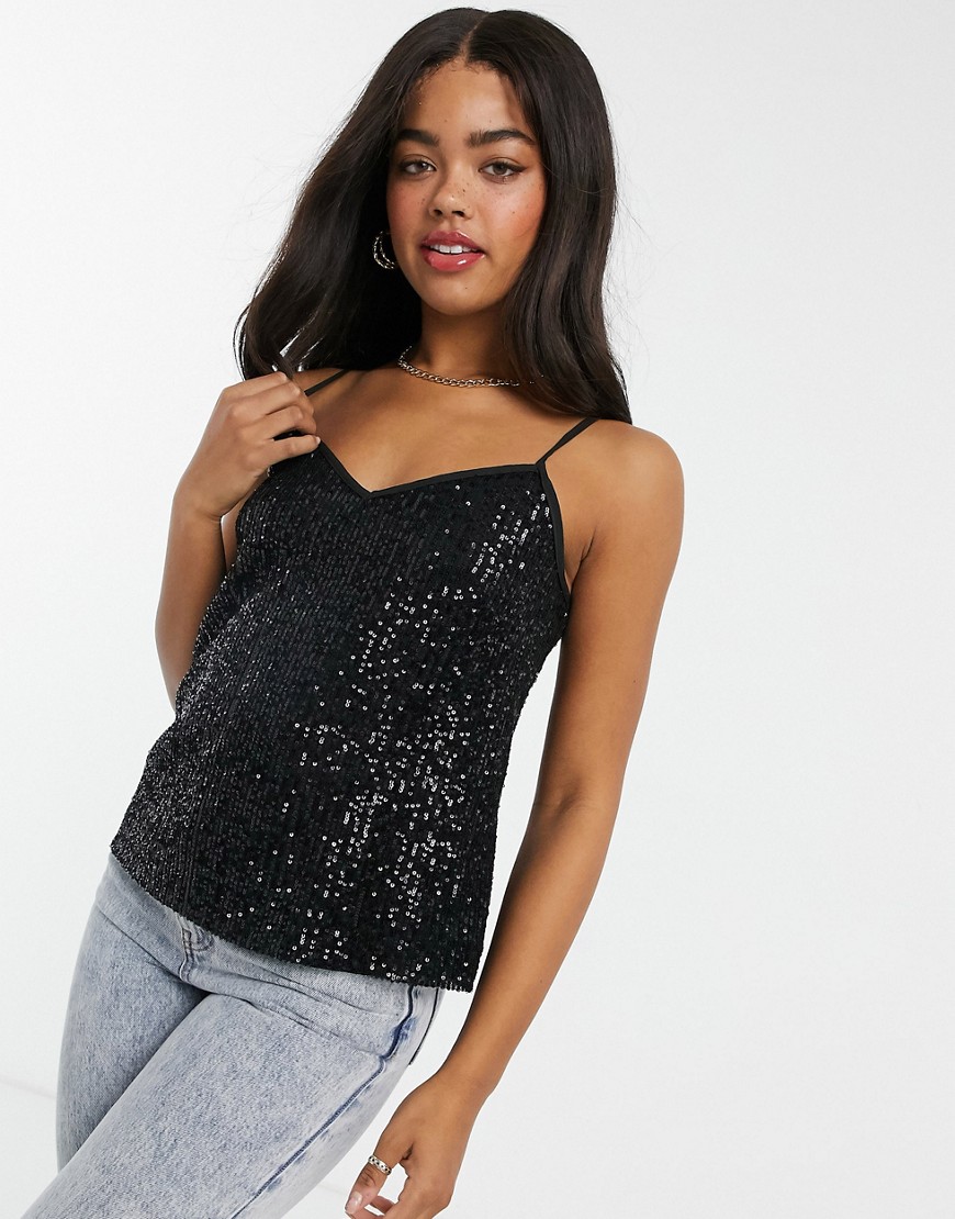 Style Cheat sequin cami top in black
