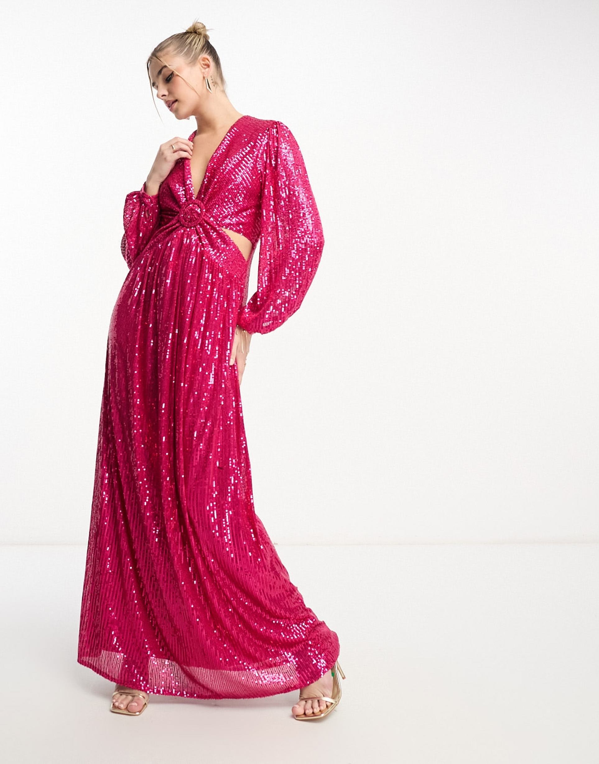 style cheat sequin cut-out maxi dress in bright pink