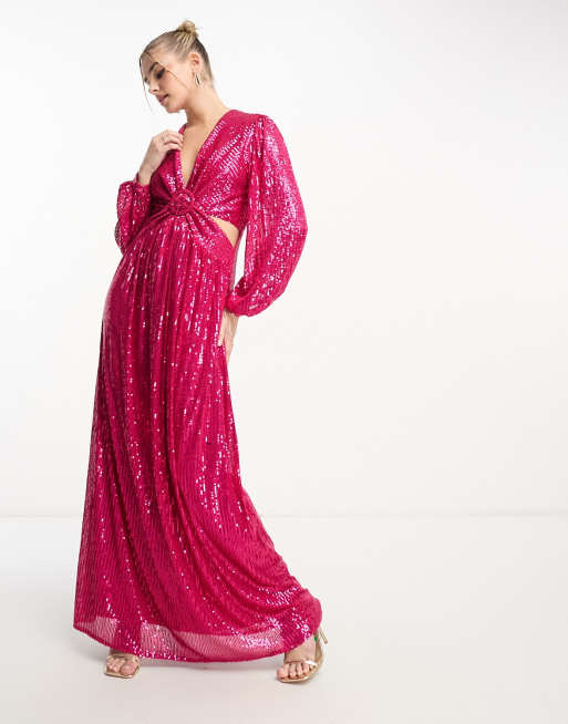 Style Cheat sequin cut - VolcanmtShops - out maxi dress knitted in bright  pink