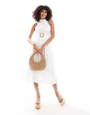 sleeveless eyelet midi dress in white