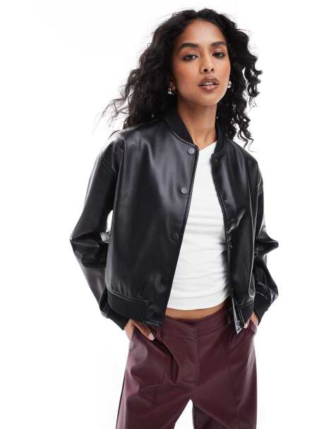 Style Cheat - Sort bomber-jakke med knapper i PU - view 1