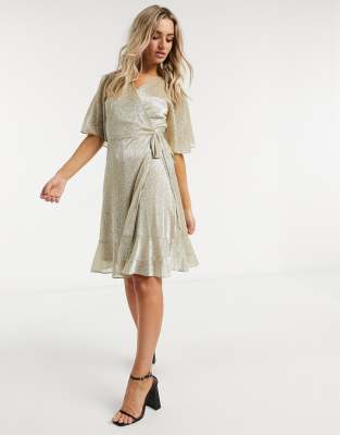 asos gold wrap dress