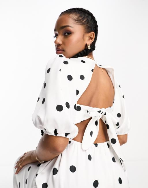 Style Cheat tie back midi dress in white polka dot