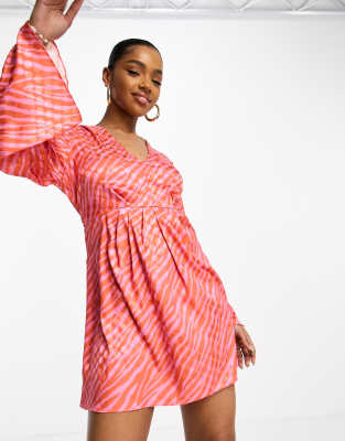 Style Cheat tie front jacquard mini dress in red and pink zebra - ASOS Price Checker