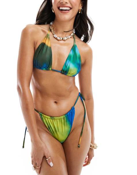 Style Cheat tie side bikini bottoms in marble print co-ord - view 1