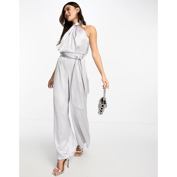 Silver cheap satin jumpsuit