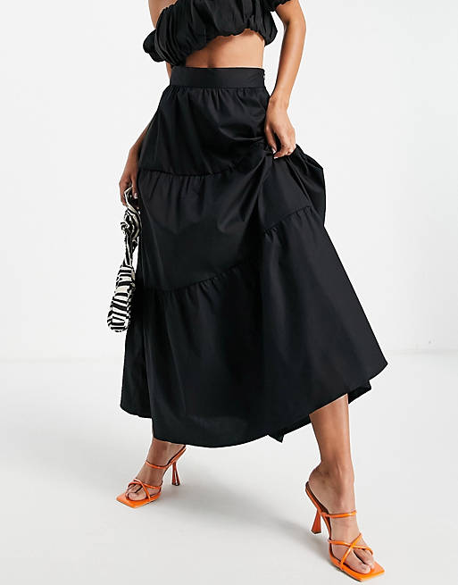 Style Cheat tiered midaxi skirt co-ord in black