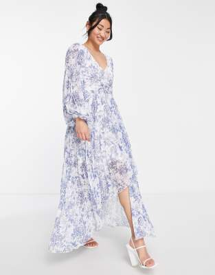 Style Cheat twist waist pleated maxi dress in blue floral