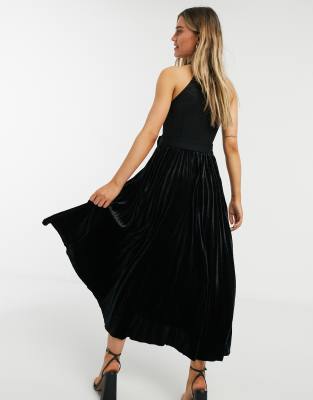 black velvet pleated skirt