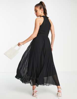 Vestito accollato a pieghe con gonna al polpaccio nero - Style Cheat  donna Nero - immagine2