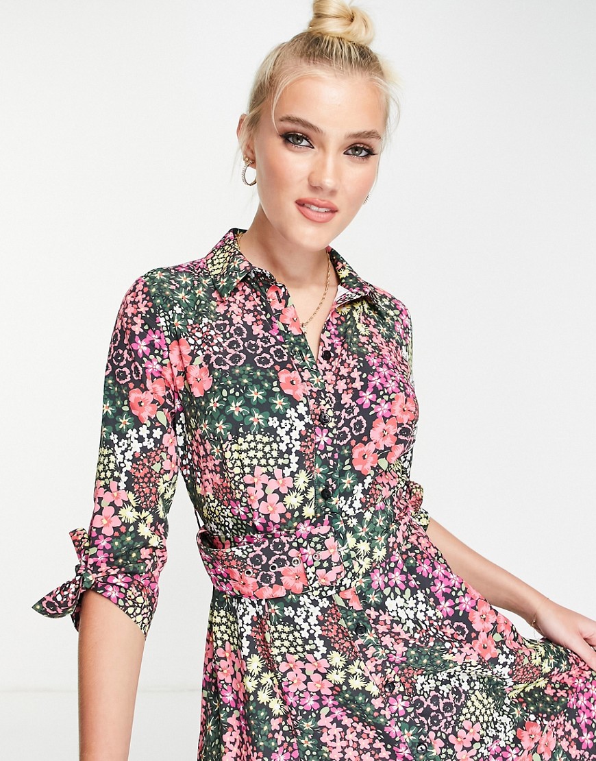 Vestito camicia longuette a fiori misti con cintura-Multicolore - Style Cheat  donna Multicolore - immagine2