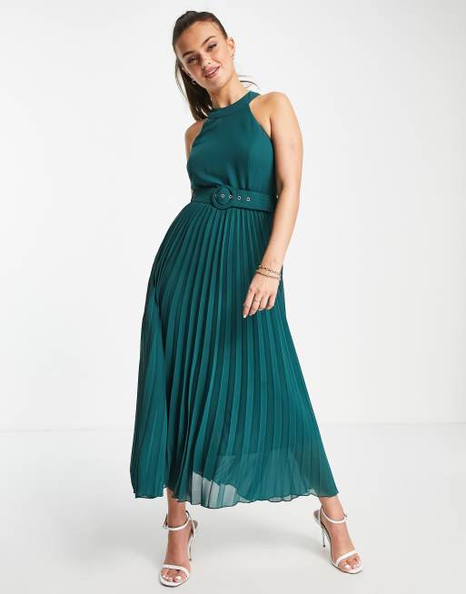 Style Cheat - Vestito con gonna al polpaccio verde smeraldo a pieghe accollato