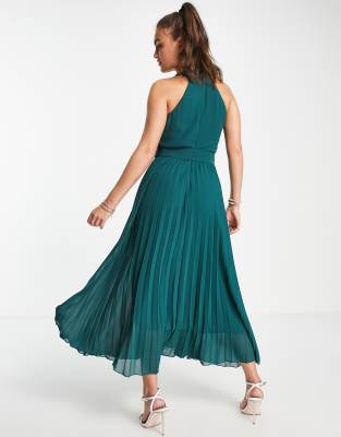 Vestito con gonna al polpaccio verde smeraldo a pieghe accollato - Style Cheat  donna Verde - immagine2