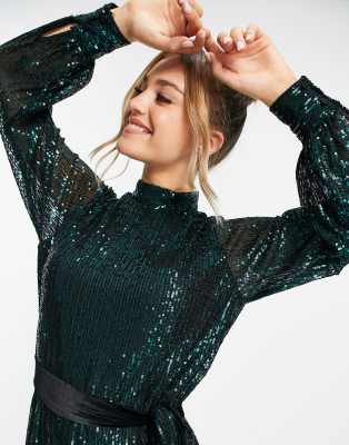 Vestito corto allacciato in vita verde smeraldo con strass - Style Cheat  donna Verde - immagine1