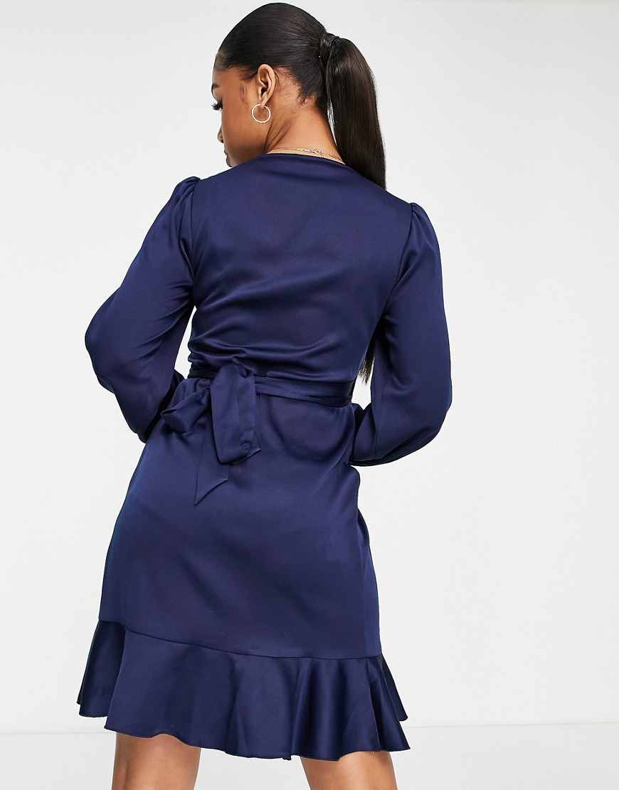 Vestito corto avvolgente in raso blu navy - Style Cheat  donna Blu navy - immagine1