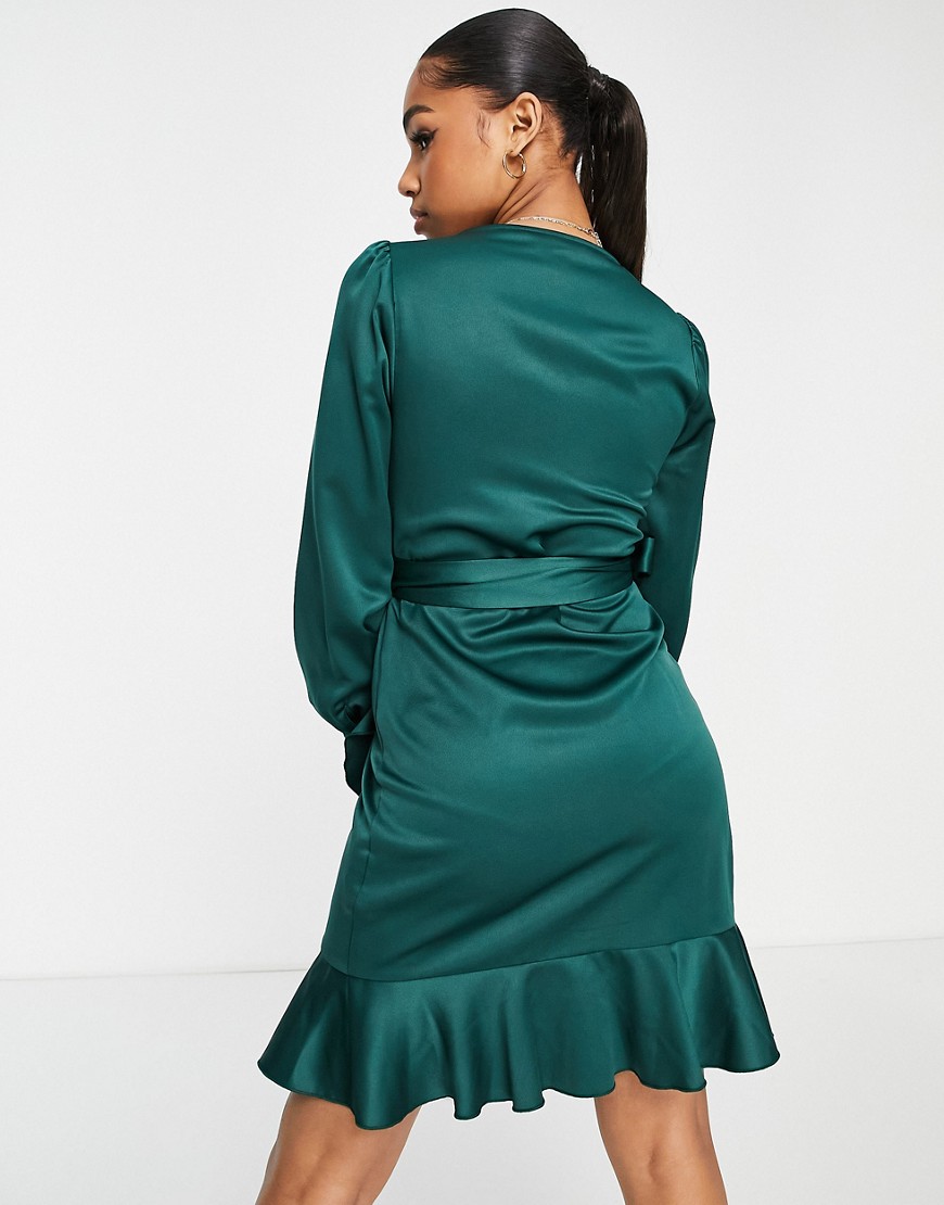 Vestito corto avvolgente in raso smeraldo-Verde - Style Cheat  donna Verde - immagine1