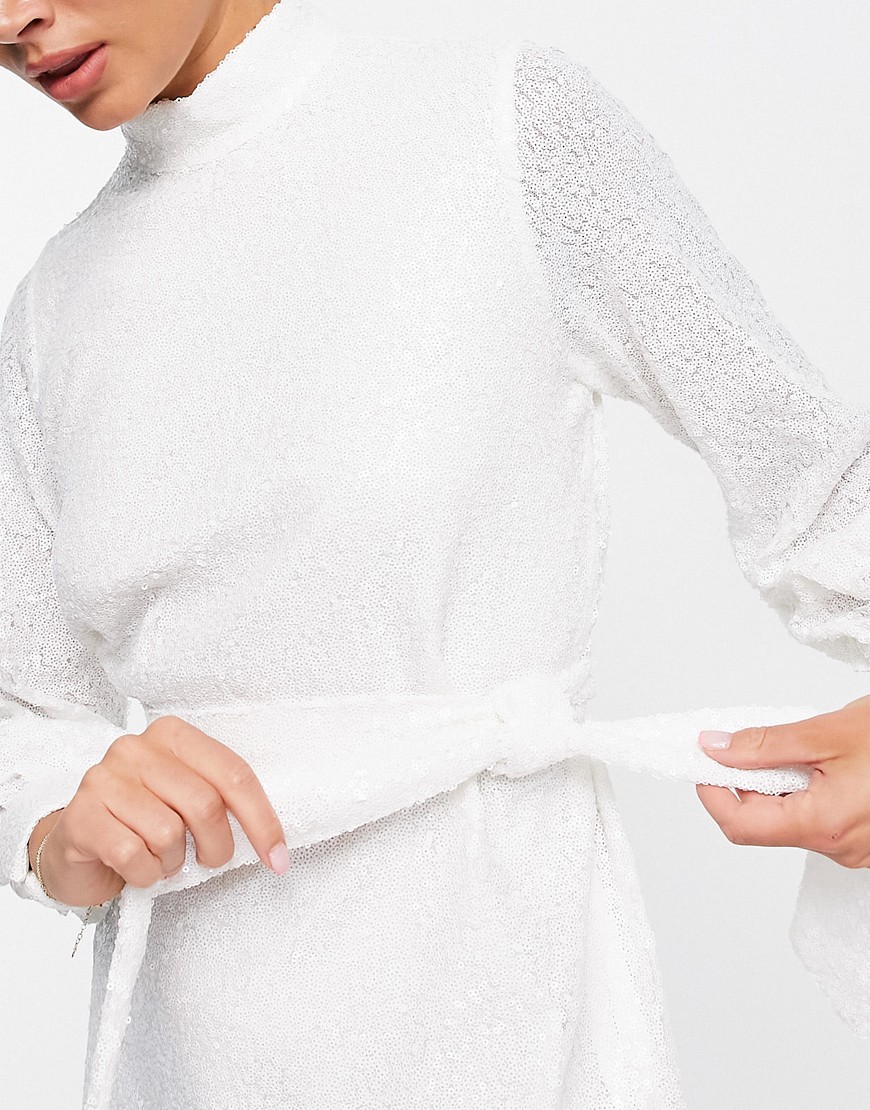 Vestito corto bianco con paillettes e maniche a palloncino - Style Cheat  donna Bianco - immagine3