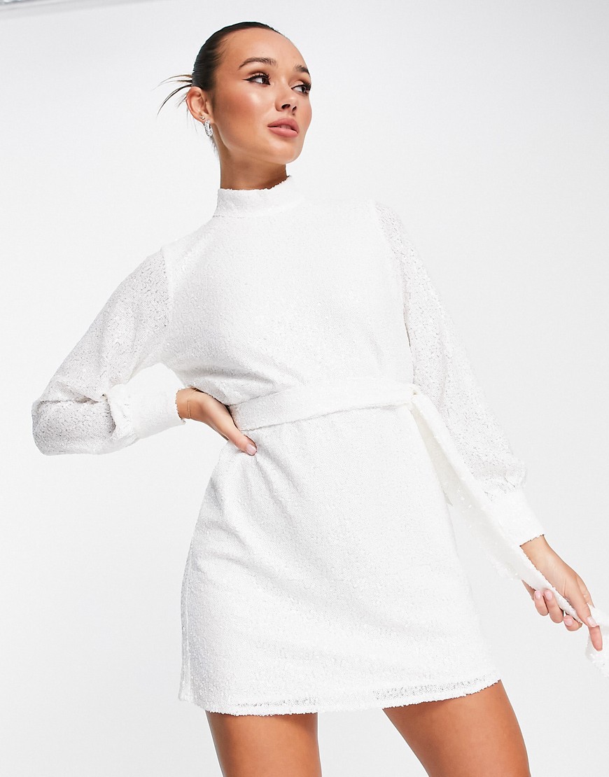 Vestito corto bianco con paillettes e maniche a palloncino - Style Cheat  donna Bianco - immagine2