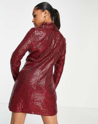 Vestito corto blazer bordeaux con paillettes-Rosso - Style Cheat  donna Rosso - immagine3