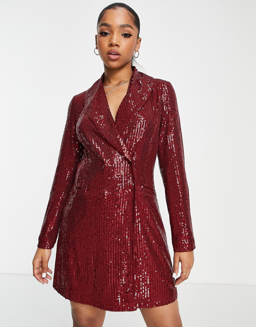 Vestito corto blazer bordeaux con paillettes-Rosso - Style Cheat  donna Rosso - immagine1