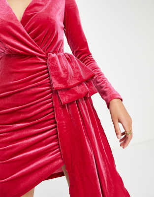 Vestito corto in velluto rosa vivo drappeggiato - Style Cheat  donna Rosa - immagine1