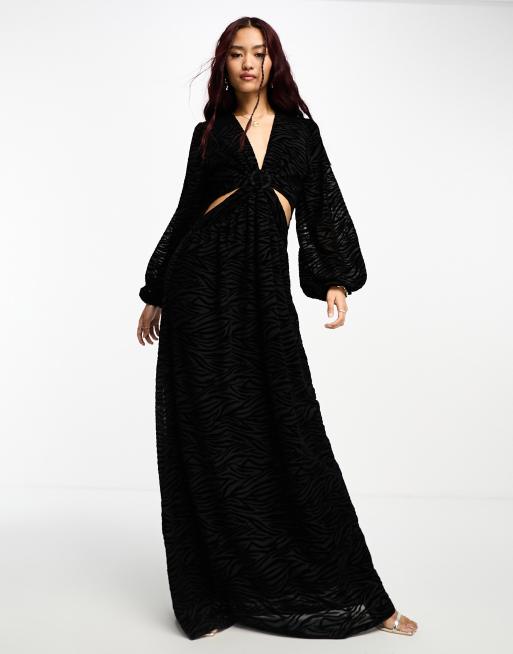 Style Cheat - Vestito lungo trasparente in rete nero zebrato con cut-out e maniche a palloncino 