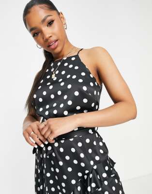 Vestito midi accollato con volant e stampa a pois-Nero - Style Cheat  donna Nero - immagine2